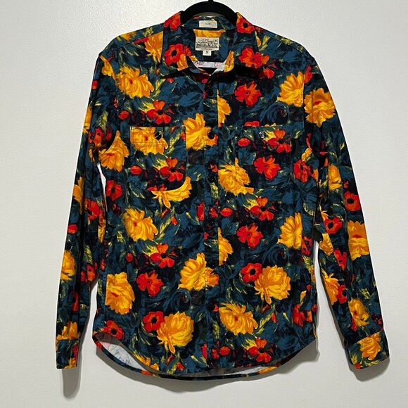 J Crew Mens Midweight Flannel Size M Multicolor Floral Slim Fit Bold Eclectic - Picture 1 of 7